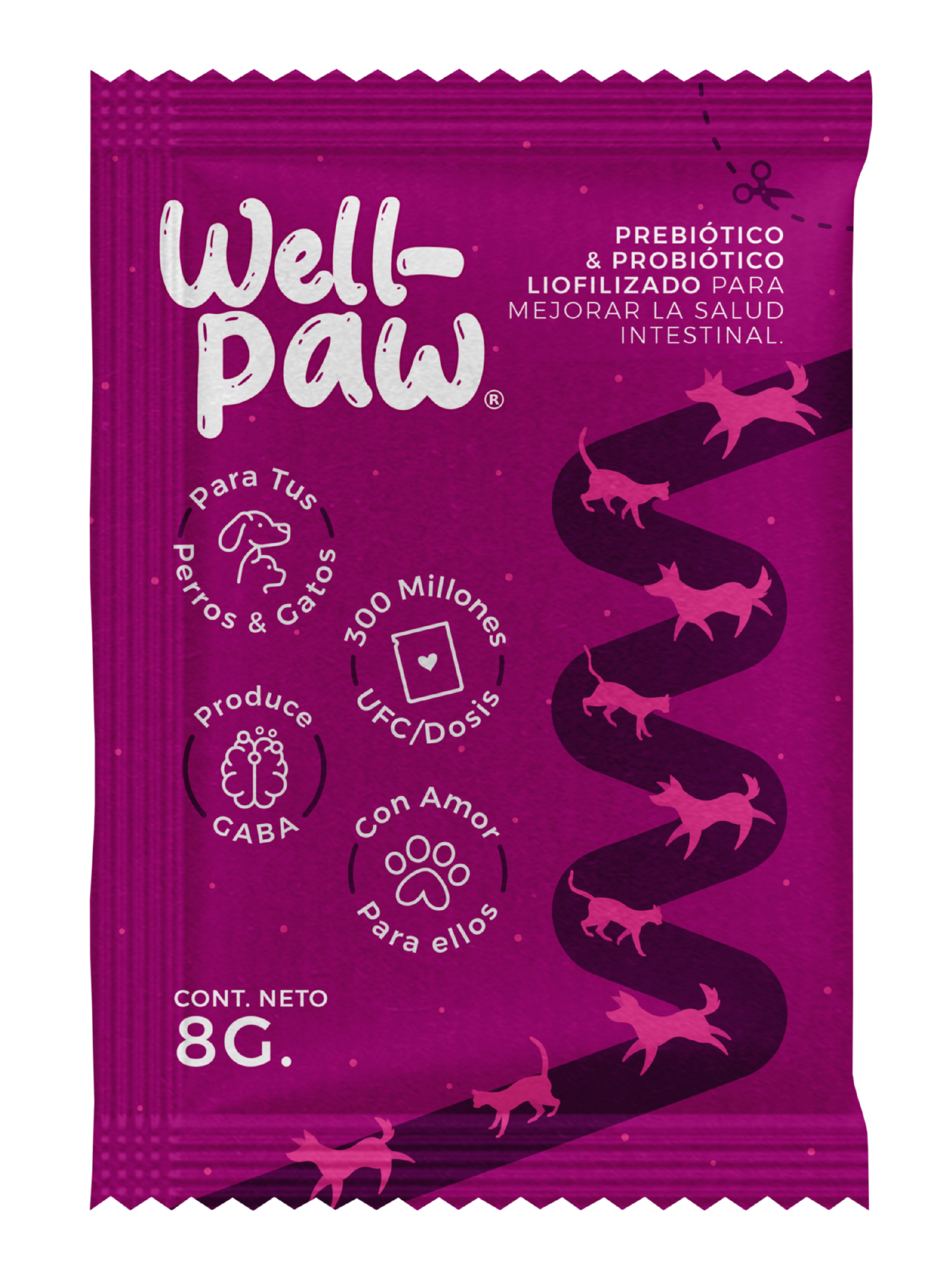 Well-Paw · Sachet 8g, prebiótico y probiótico liofilizado