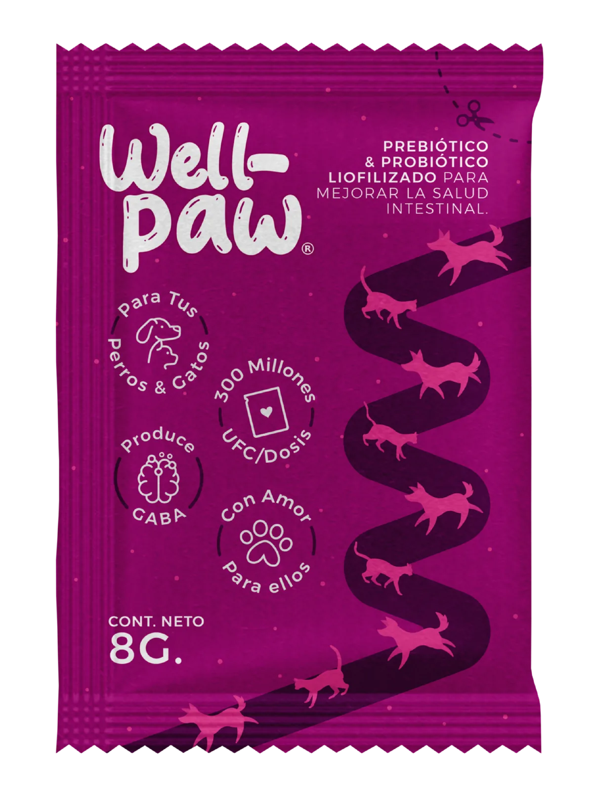 Well-Paw · Sachet 8g, prebiótico y probiótico liofilizado